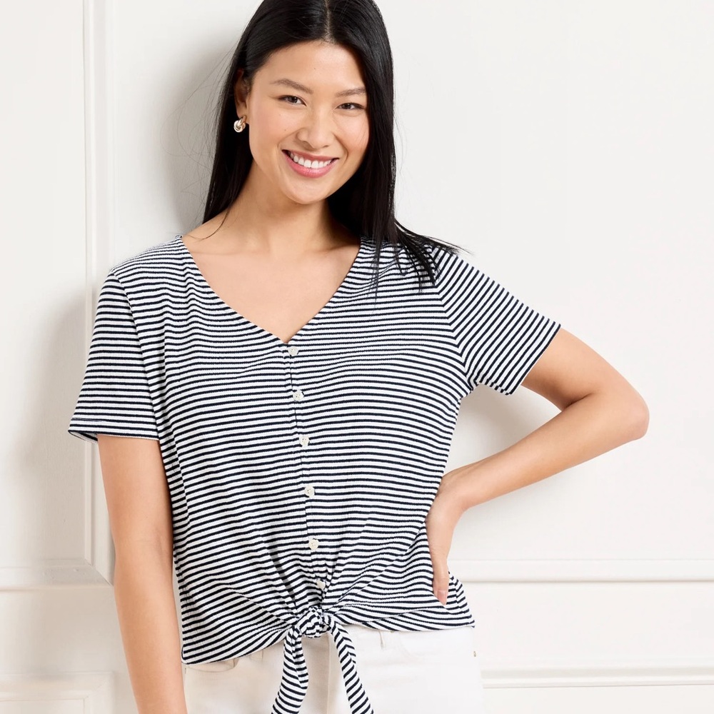 Talbots Textured Tie Front Top